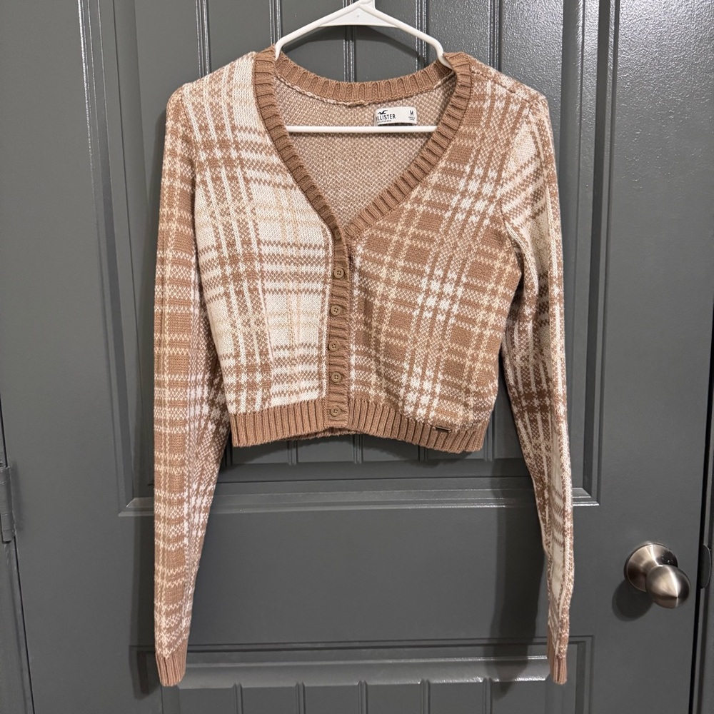 Hollister Plaid V-Neck Button-Up Sweater